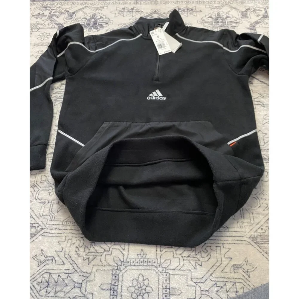 New Adidas Mens Black‎ Multi-Sport 1/4 Zip Polar Fleece Sweatshirt Small HL6914
